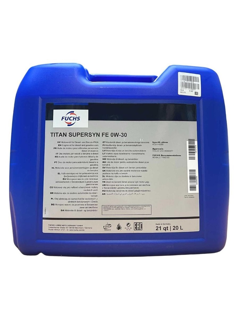[601202643] FUCHS TITAN SUPERSYN F ECO-FE 0W-30 Can 20L