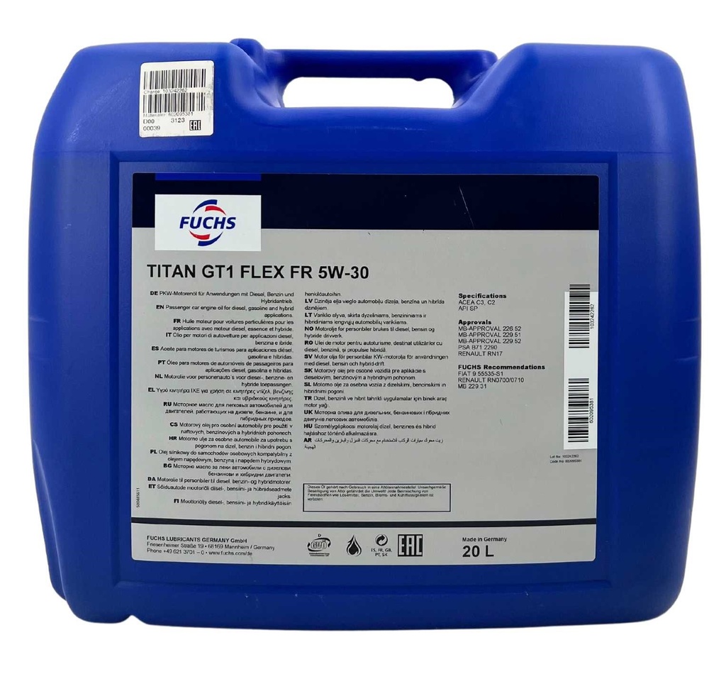 [602095381] FUCHS TITAN GT1 FLEX FR 5W-30 Can 20L
